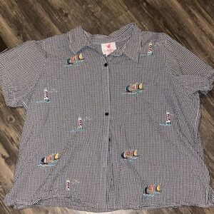 Vintage the Quacker Factory plaid / embroidered nautical button down size 3 X